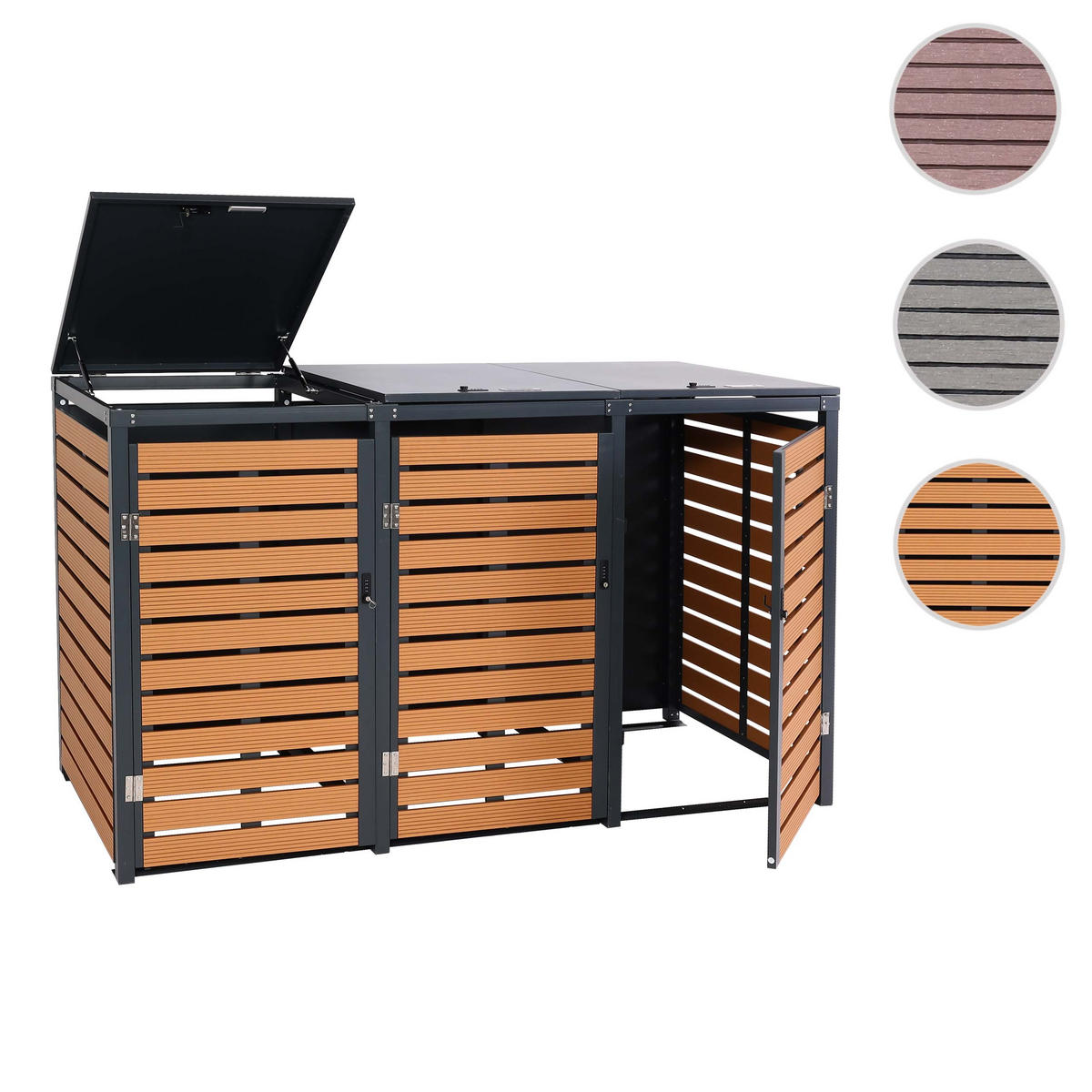3ER-MÜLLTONNENVERKLEIDUNG Teak Dekor - Teakfarben, Metall (205/119/84cm) - MCW