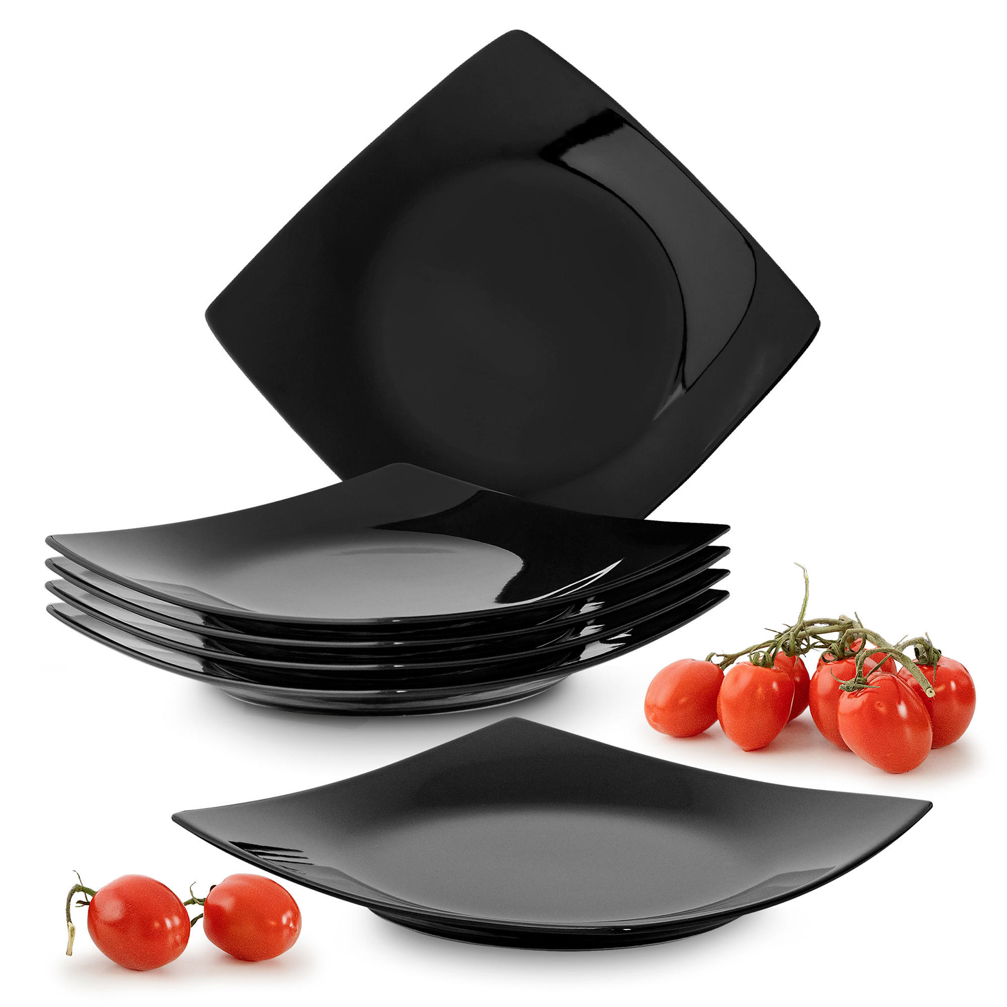 TELLERSET EPIRI Dessertteller 6 Personen 6-tlg - Schwarz Hochglanz, Keramik (21cm) - KONSIMO®
