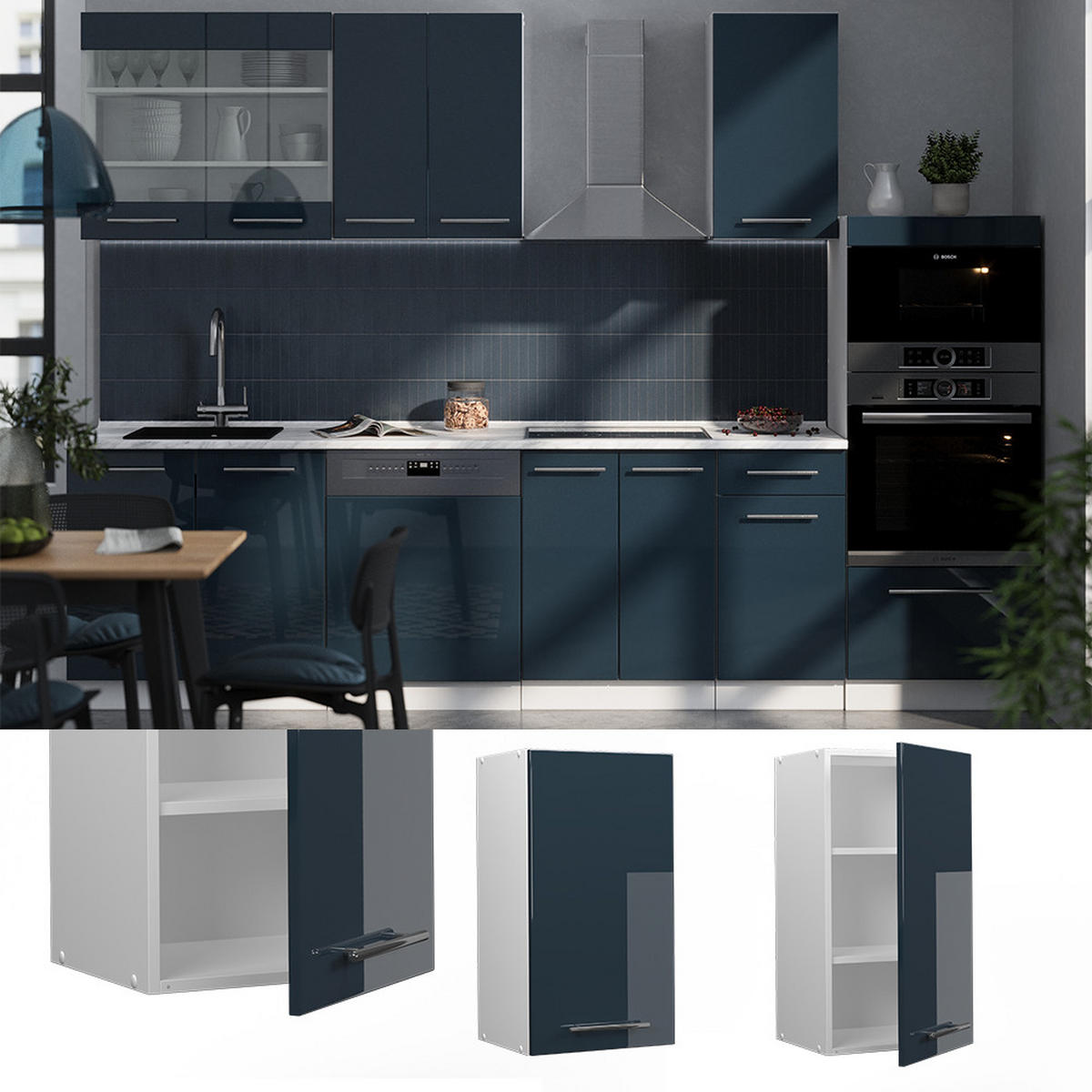 HÄNGESCHRANK Fame-Line Dunkelblau Hochglanz 40 cm - Weiß/Dunkelblau, Holzwerkstoff (40/72/34.1cm) - Vicco