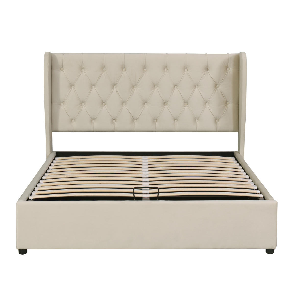 ČALOUNĚNÁ postel 180/200 cm béžová ze sametu s úložným prostorem a roštem - béžová, textil (180/200cm) - OKWISH