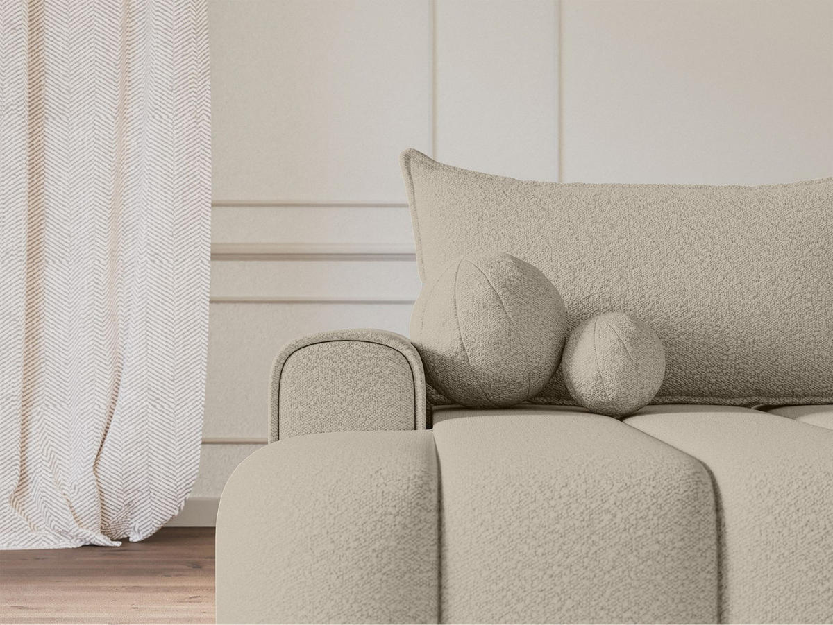 ECKSOFA Dandelino Hellbeige mit Bouclé-Bezug, links - Ecru/Schwarz, Kunststoff/Textil (275/168cm) - Selsey