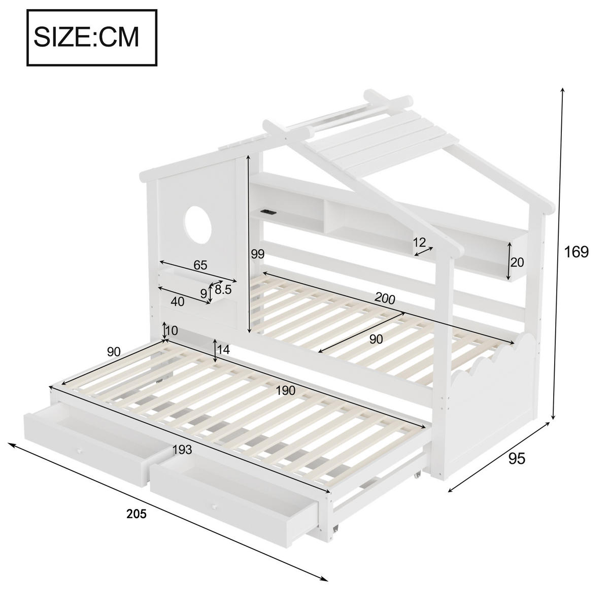 KINDERBETT 90x200 cm Rollbett LED weiß - Weiß, Holz (90/200cm) - LEBENLANG