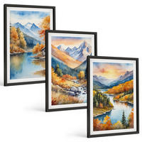 BILDER SET 3er Set - 40x60 cm Schwarzer Rahmen - Berglandschaft, Fluss, Herbst - Schwarz, Kunststoff (40/60cm) - TULUP