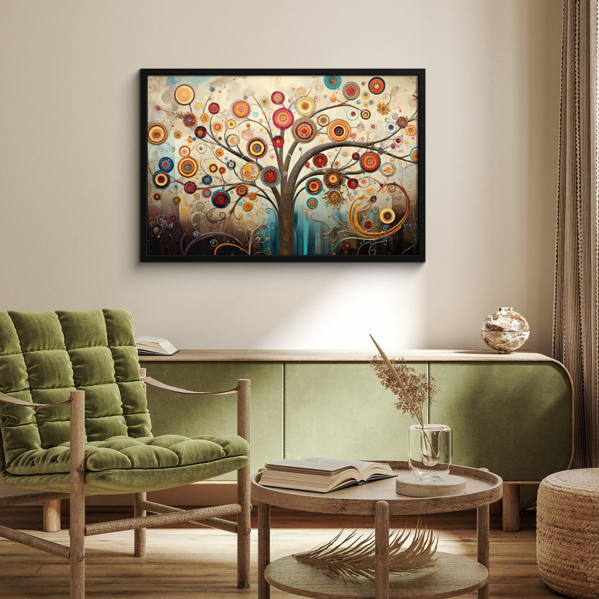 POSTER MIT RAHMENGERAHMTES BILD Baum - Baum des Lebens - Farbe 90x60 cm - Braun, Papier (90/60cm) - MuchoWow