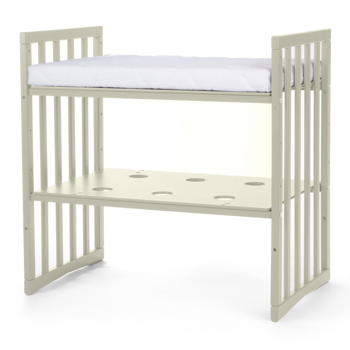 BABYBETT OLIVE OVAL 7in1 mit Matratze - Olivgrün, Holz/Textil