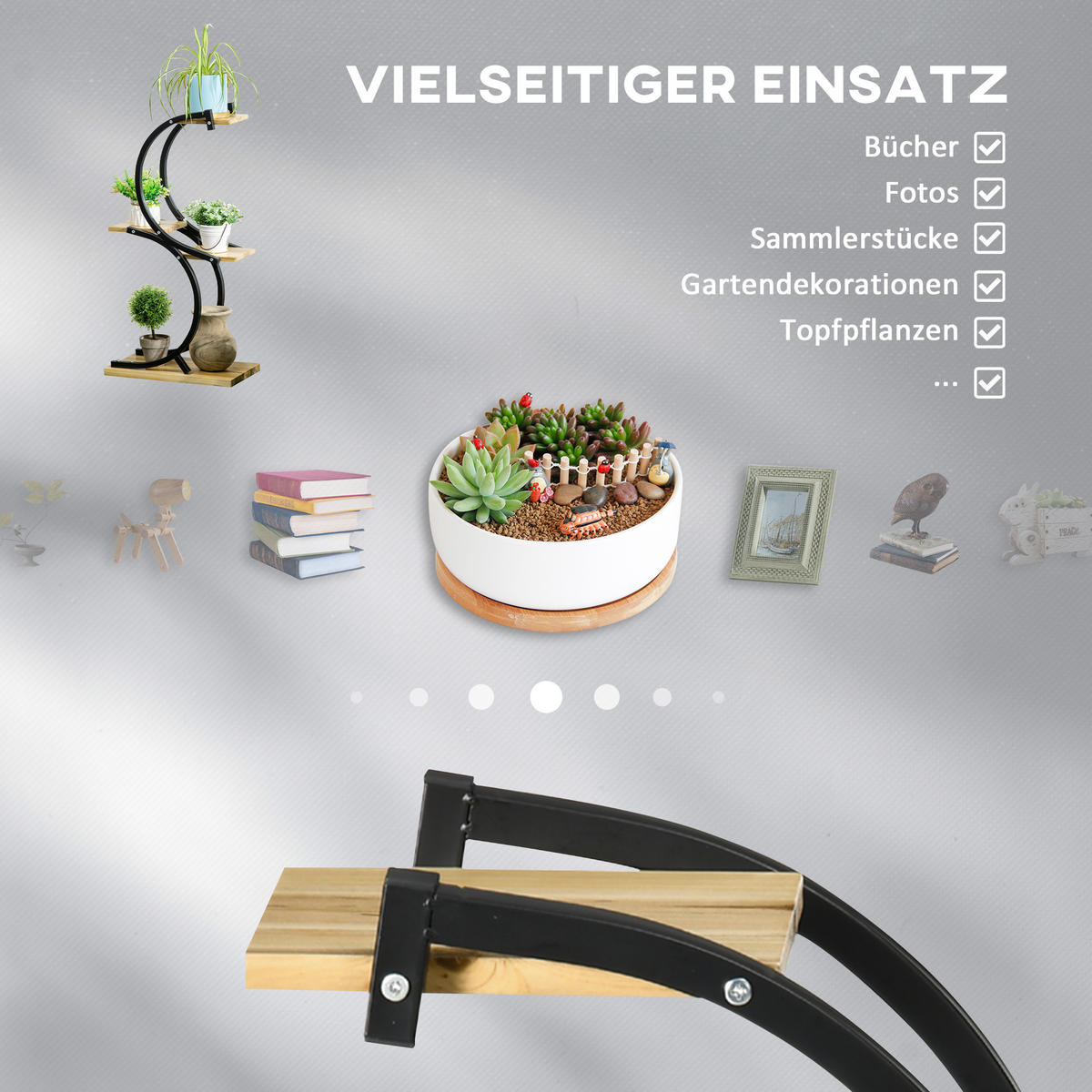 PFLANZENREGAL, Tannenholz, Eisen, Natur+Schwarz - Multicolor, Holz (25/91/46cm) - Outsunny