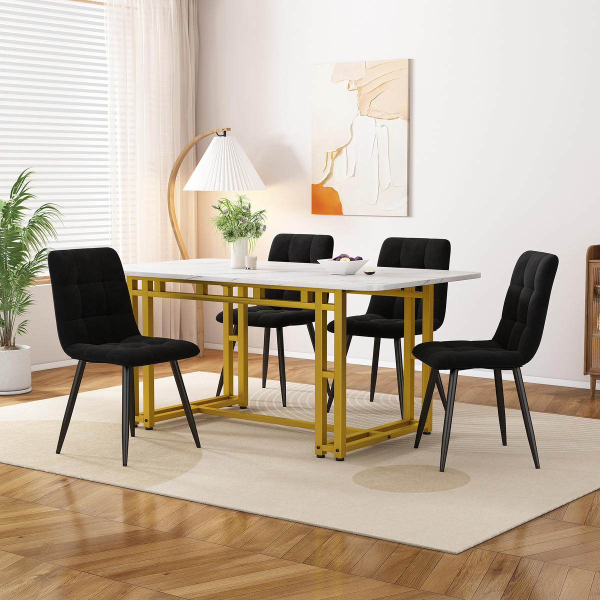 ESSGRUPPE Esstisch 4 Stühle Gold Schwarz 120x70cm - Schwarz, Holzwerkstoff (120/74/70cm) - FLIEKS