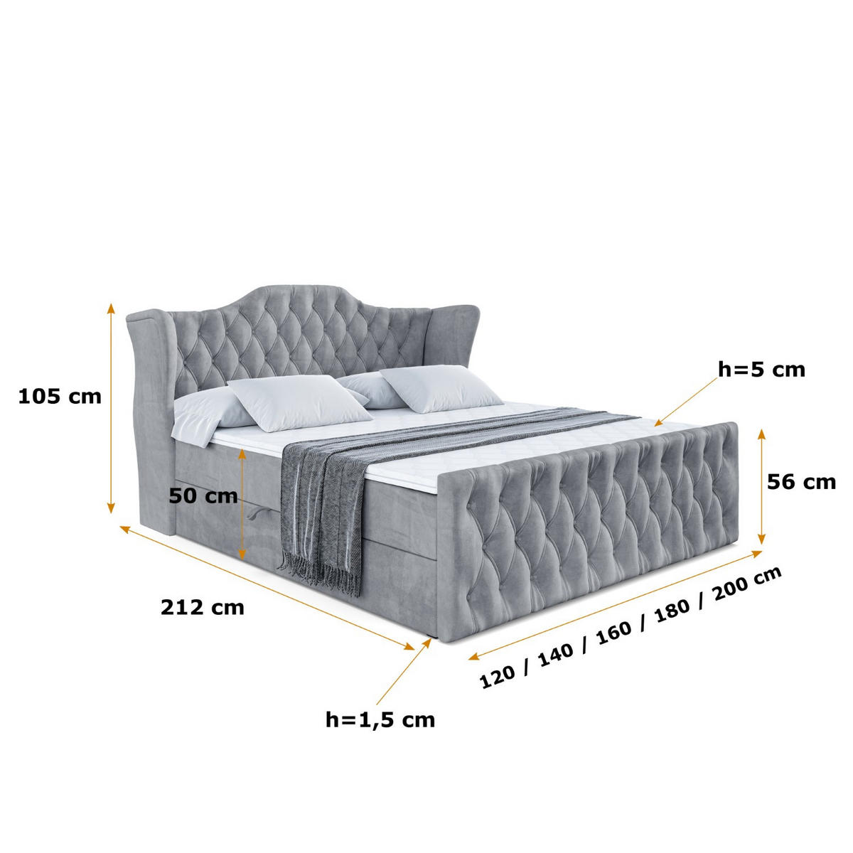 BOXBETT VILA-Z - 200x200 cm - H4 - Grau - Grau, Holzwerkstoff (200/200cm) - ALTDECOR