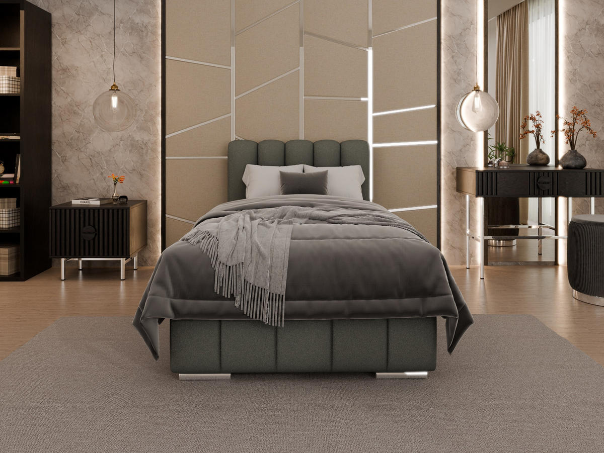 POLSTERBETT Zaira 90x200cm – Elegantes Polsterbett für modernen Wohnstil , ZONIERTE MULTI-TASCHEN-FEDERKERN (24cm), grau - Grau, Holz (90/200cm) - Panda Möbel