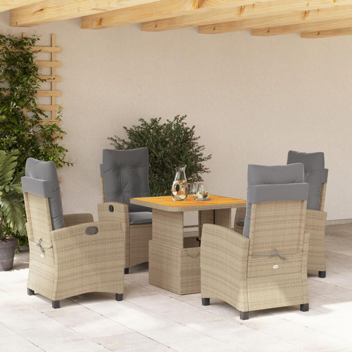 GARTEN-ESSGRUPPE 5-teilig Mit Kissen Beige Poly Rattan - Beige, Kunststoff - vidaXL