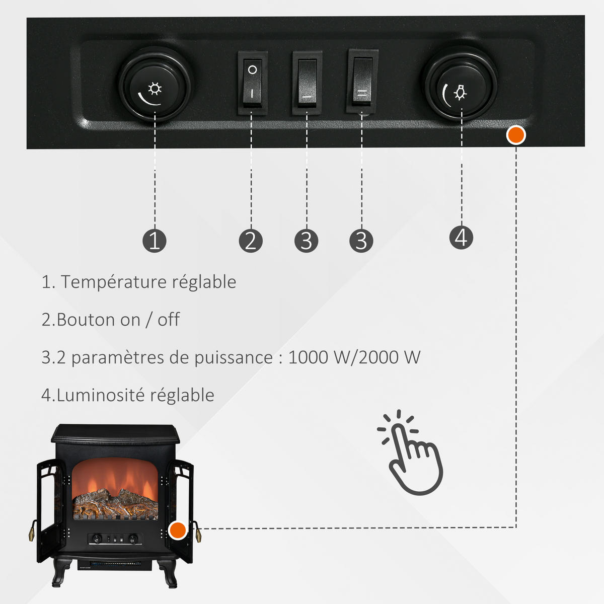 ELEKTROKAMIN DE-17010 Neo-retro 2 Glastüren 1000/2000 W Schwarz - Schwarz, Metall (51/60/28cm) - ComfortXL
