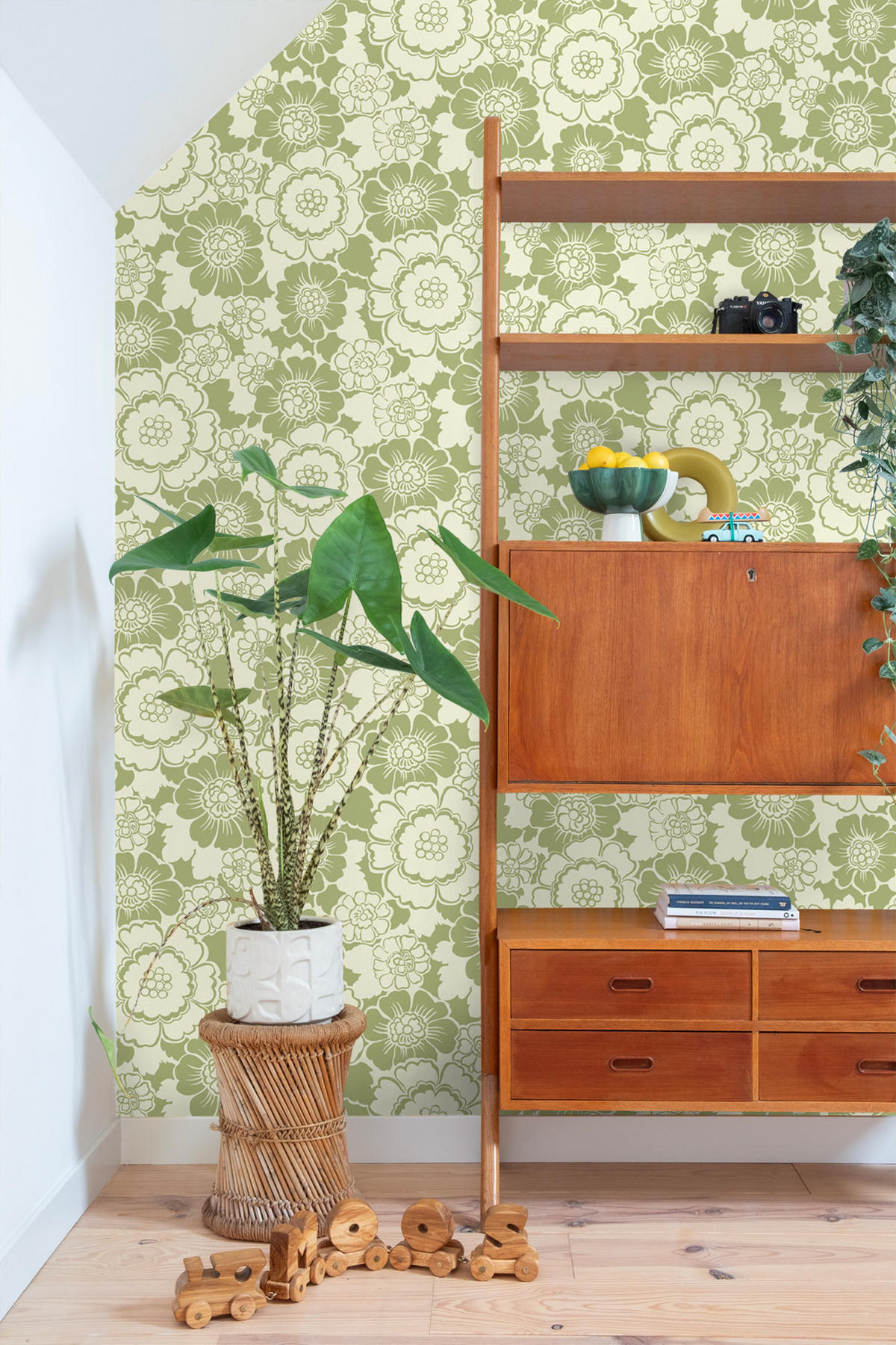 TAPETE Retro Blumen 50 x 900 cm - Grün, Papier (50/900cm) - ESTAhome