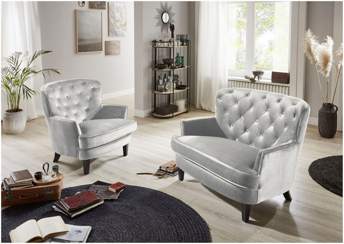 LOVESEAT Leo Samt Grau - Grau, Textil (111/74/85cm) - ATLANTIC home collection