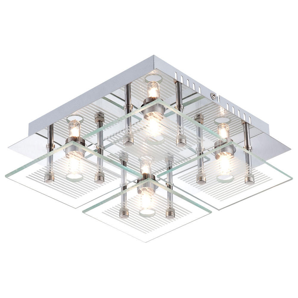 LED DECKENLEUCHTE Gilma Chrom Silber - Silberfarben, Glas (21/21/7cm) - Globo Lighting