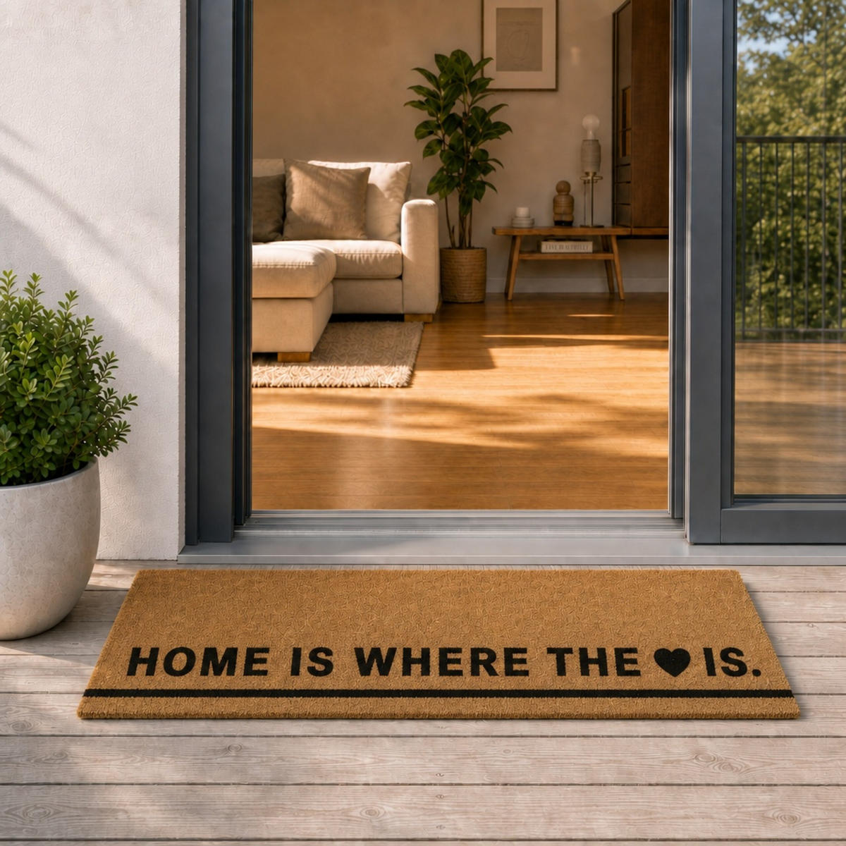 ROHOŽKA Přírodní kokos HOME IS WHERE THE HEART IS 120x40 cm - světle hnědá, textil/plast (120/40cm) - Relaxdays