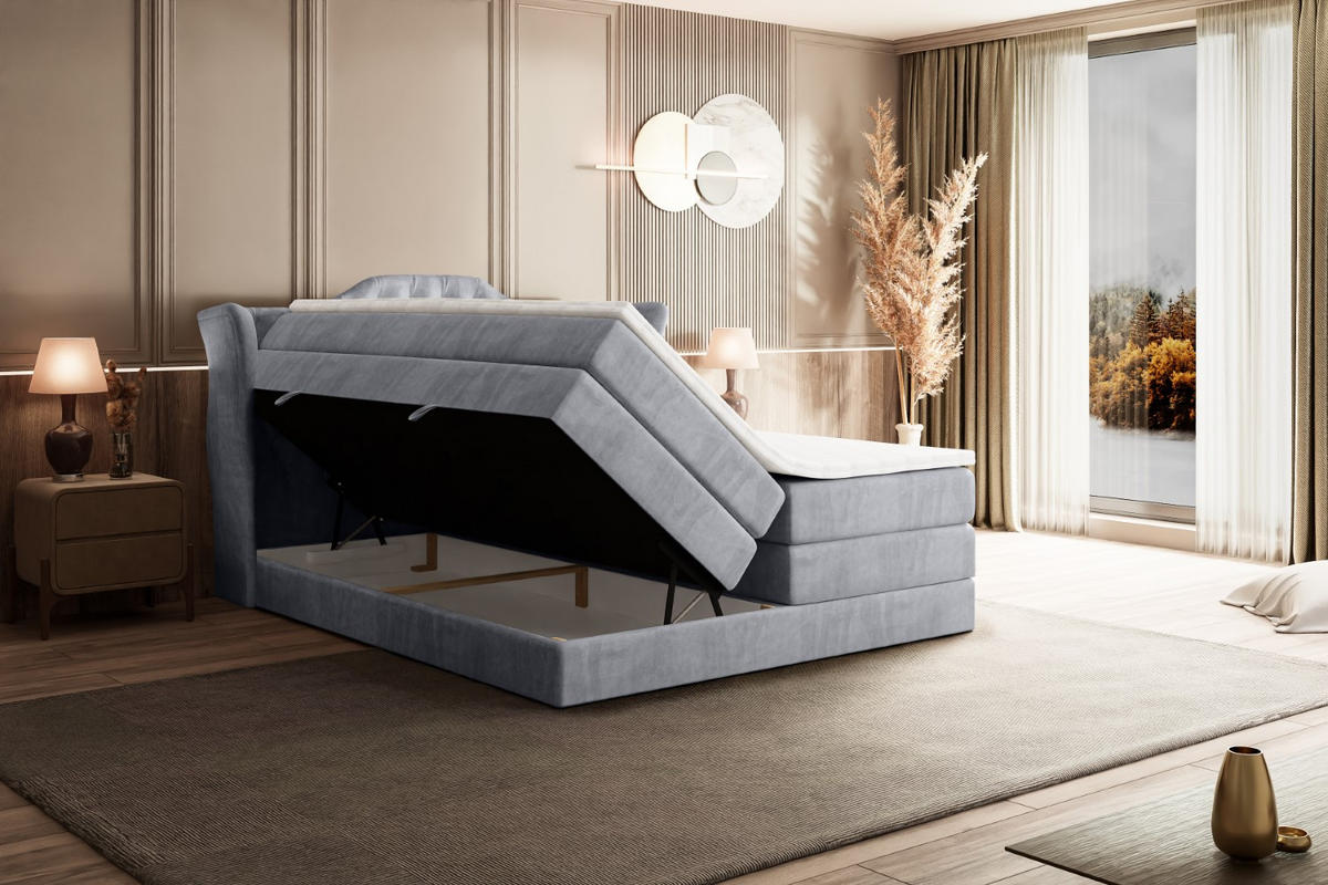 BOXSPRINGBETT VILA KING - 140x200 - H3/H4 - Hellgrau - Hellgrau, Holzwerkstoff (140/200cm) - ALTDECOR