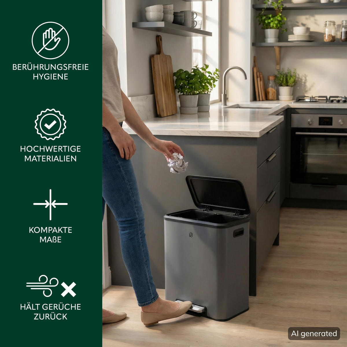ABFALLEIMER 30 Liter, grau - Grau, Metall (42.5/50/33.5cm) - eluno
