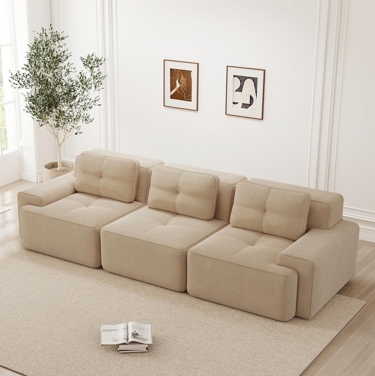 SOFA modular mit 74 cm Tiefsitz Cord Beige - Beige, Textil (293/69/104cm) - IVMEU