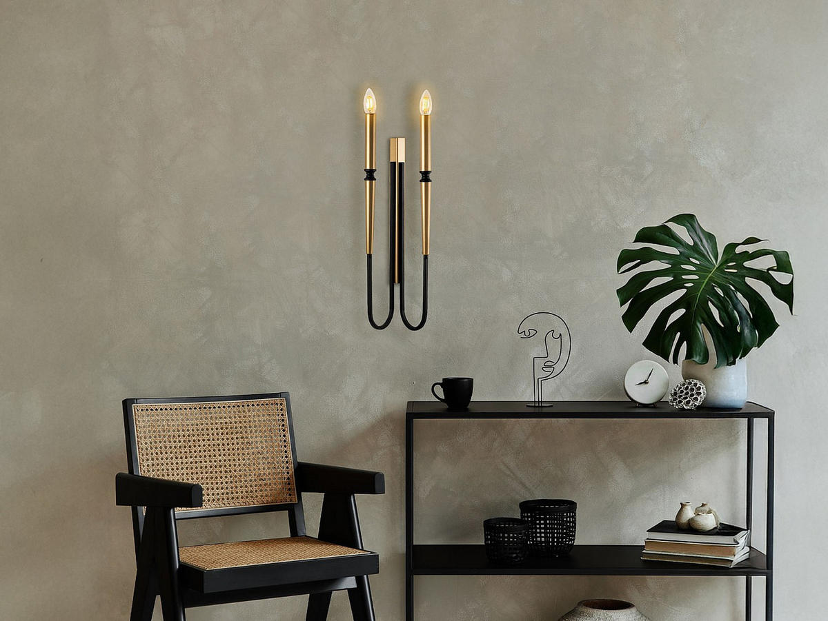 WANDLAMPE - 18 cm x 12 cm - metall - schwarz, goldfarben Ovyla - Goldfarben/Schwarz, Metall (18/58/12cm) - Vente-Unique