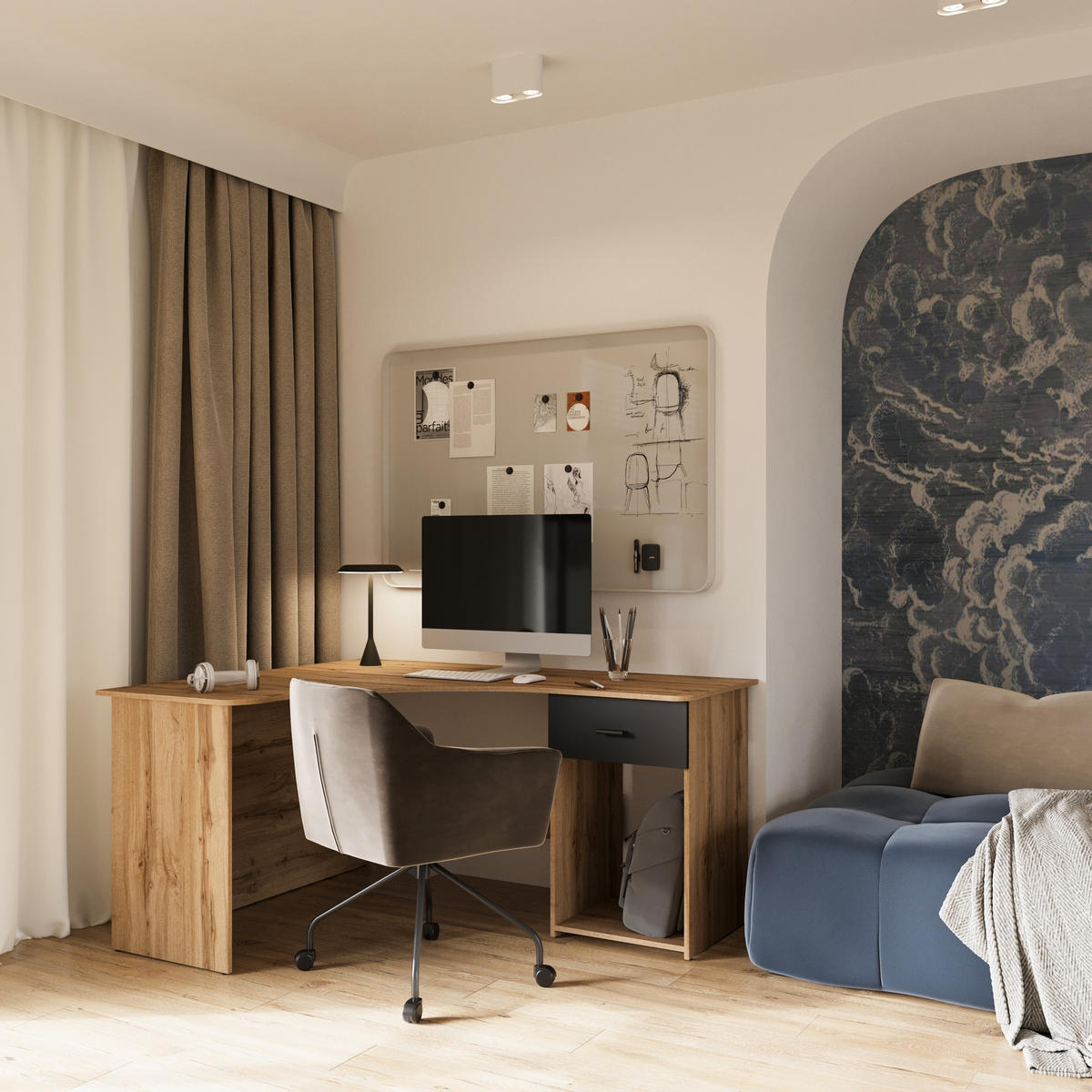 SCHREIBTISCH CANTONE 155x125x75 cm Bürotisch Computertisch, Eiche Wotan - Eiche Wotan, Holzwerkstoff (125/155/75cm) - MASSENO