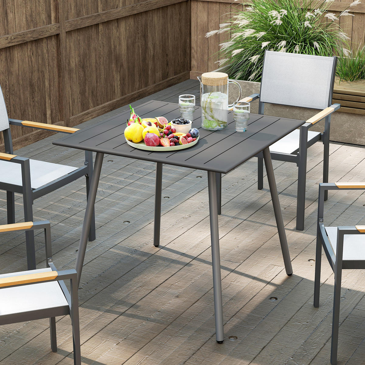 GARTENTISCH DE-14123 quadratisch 80x80 cm, Lattenrost Grau - Grau, Metall (80/80/74cm) - ComfortXL