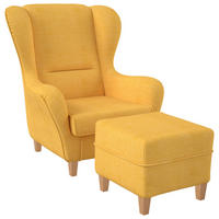 OHRENSESSEL Sofia, Relaxsessel mit Hocker | Design Webstoff Vienna, Gelb - Gelb, Textil (92/68/95cm) - Supellex