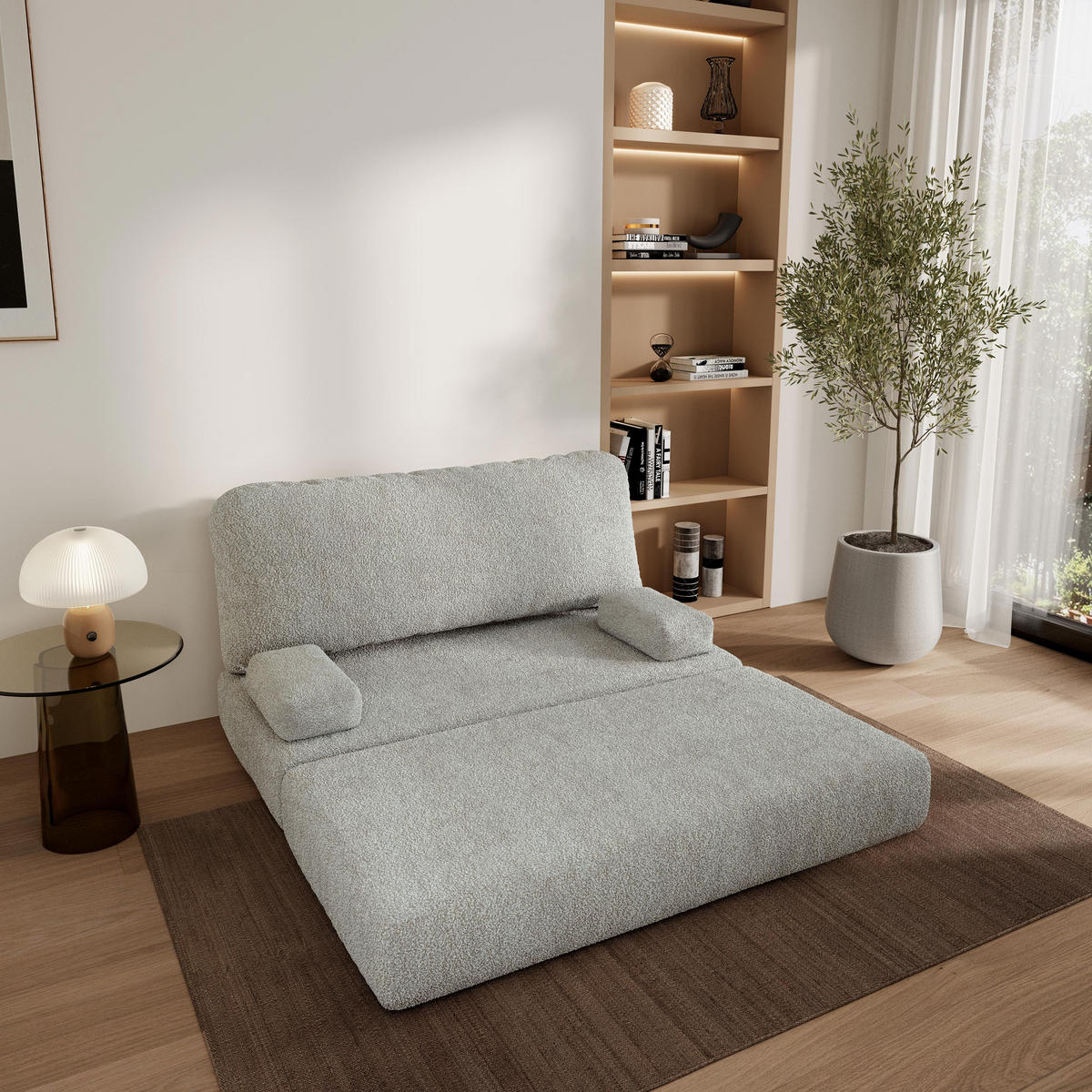 POHOVKA z pěny KESTE s funkcí spaní Buklé látka Světle šedá - světle šedá, textil (140/86/60cm) - MASSENO