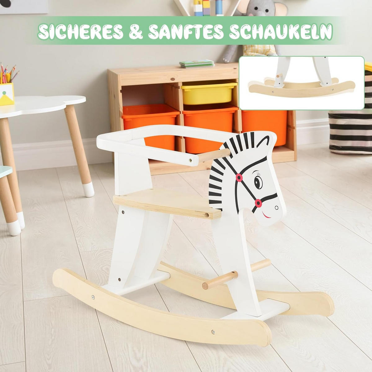 SCHAUKELPFERD 48cm Weiß - Weiß, Holz (27/48/68cm) - COSTWAY