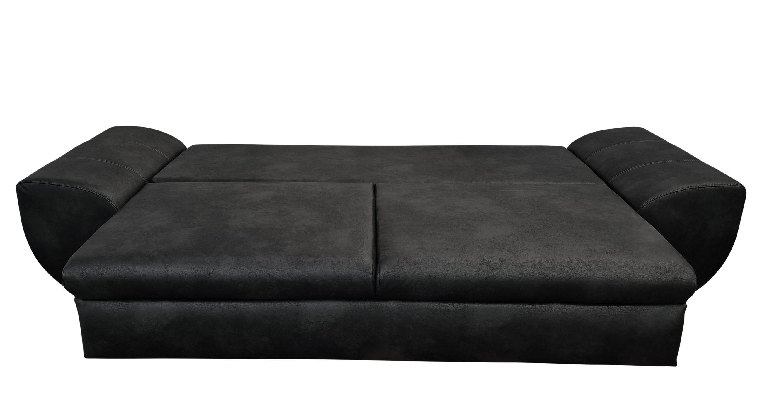 BIG-SOFA mit Schlaffunktion 275/98/90 cm Wellenfedern, Bettkasten, Liegefläche 148x194 cm, Mikrofaser Leder-Optik Vintage Schwarz / 18010 - Schwarz, Kunststoff/Textil (275/90/98cm) - luma-home