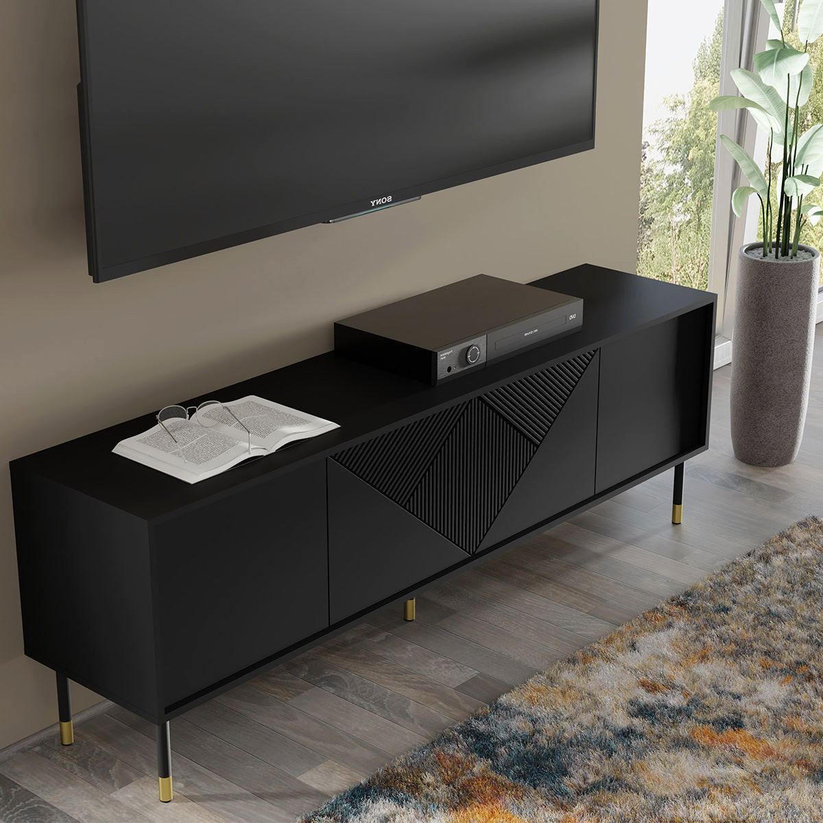 TV OMARICA Aglaé Črna - črna, leseni material (180/61/40cm) - Petits-meubles