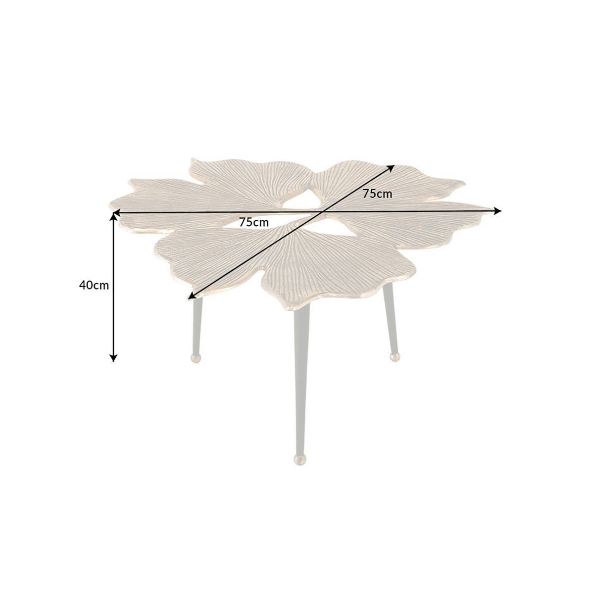 COUCHTISCH GINKGO LEAFS Metall Gold 75 cm - Goldfarben/Schwarz, Metall (75/75/40cm) - riess-ambiente