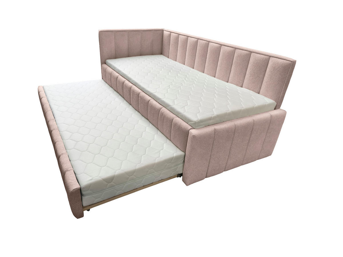 POLSTER-KINDERBETT LUKA 90x200 cm, links, mit Ausziehbett – Rosa - Rosa, Textil - KS Home Concept