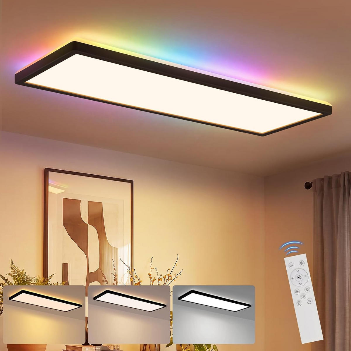 LED DECKENLEUCHTE Orvex 58/20/3 cm - Schwarz, Kunststoff (58/20/3cm) - ZMH