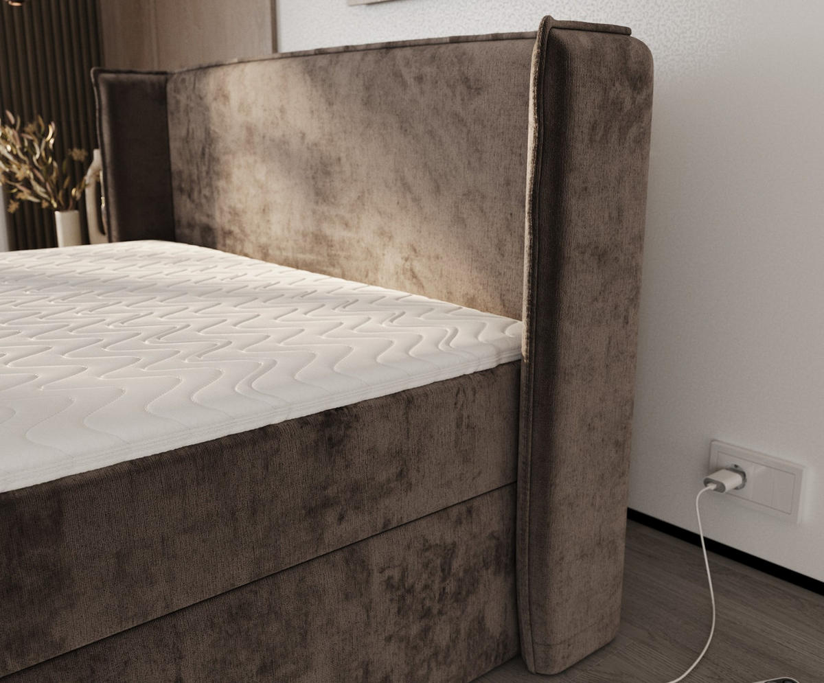 BOXBETT Viva 180/200 cm Braun im Lotta Stoff - Schwarz/Braun, Holz/Holzwerkstoff (180/200cm) - AltaBeds