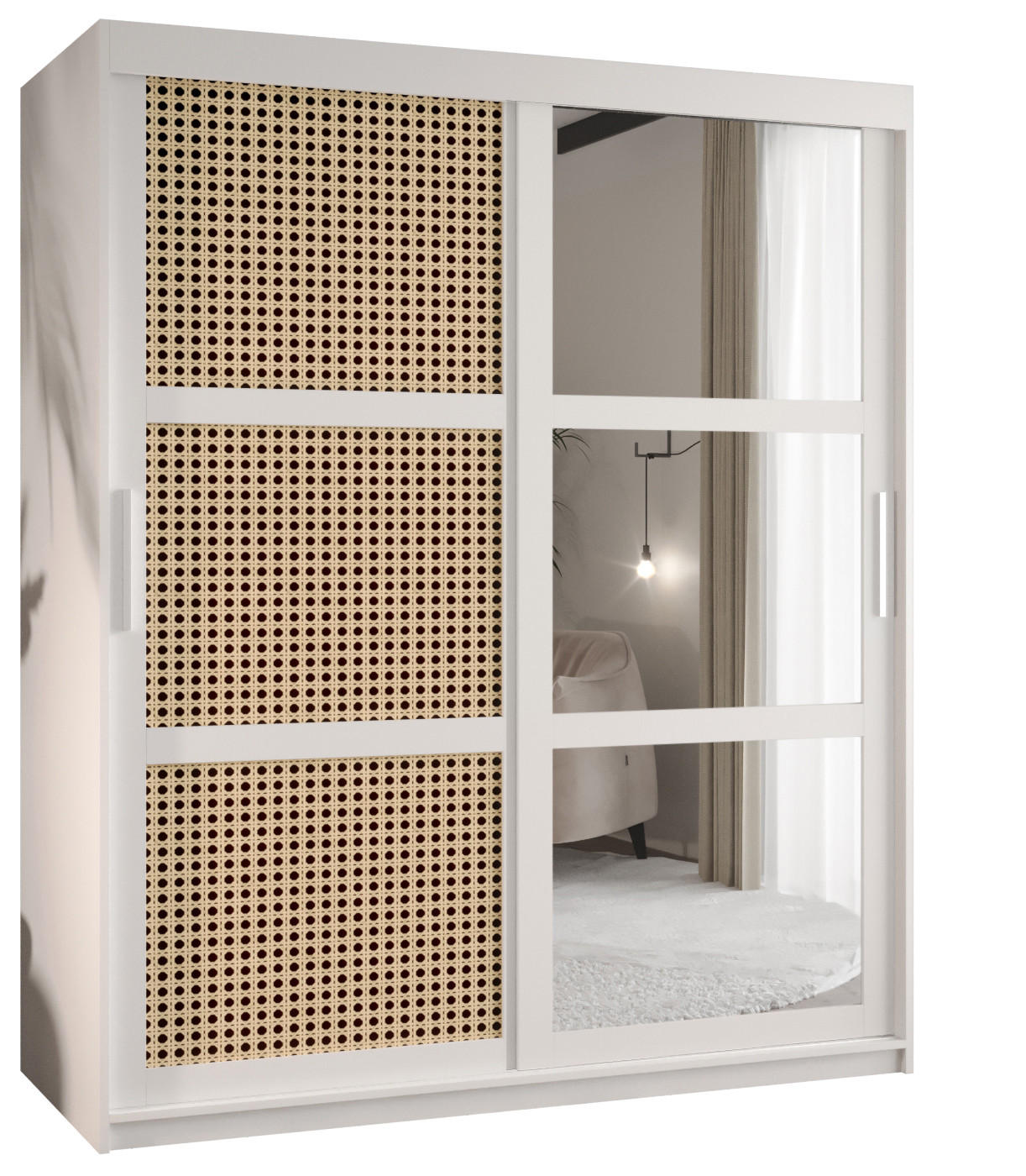 SCHWEBETÜRENSCHRANK 200/150/62 2-türig - Silberfarben/Weiß, Holz/Kunststoff (150/200/62cm) - MÖBEL KRYSPOL