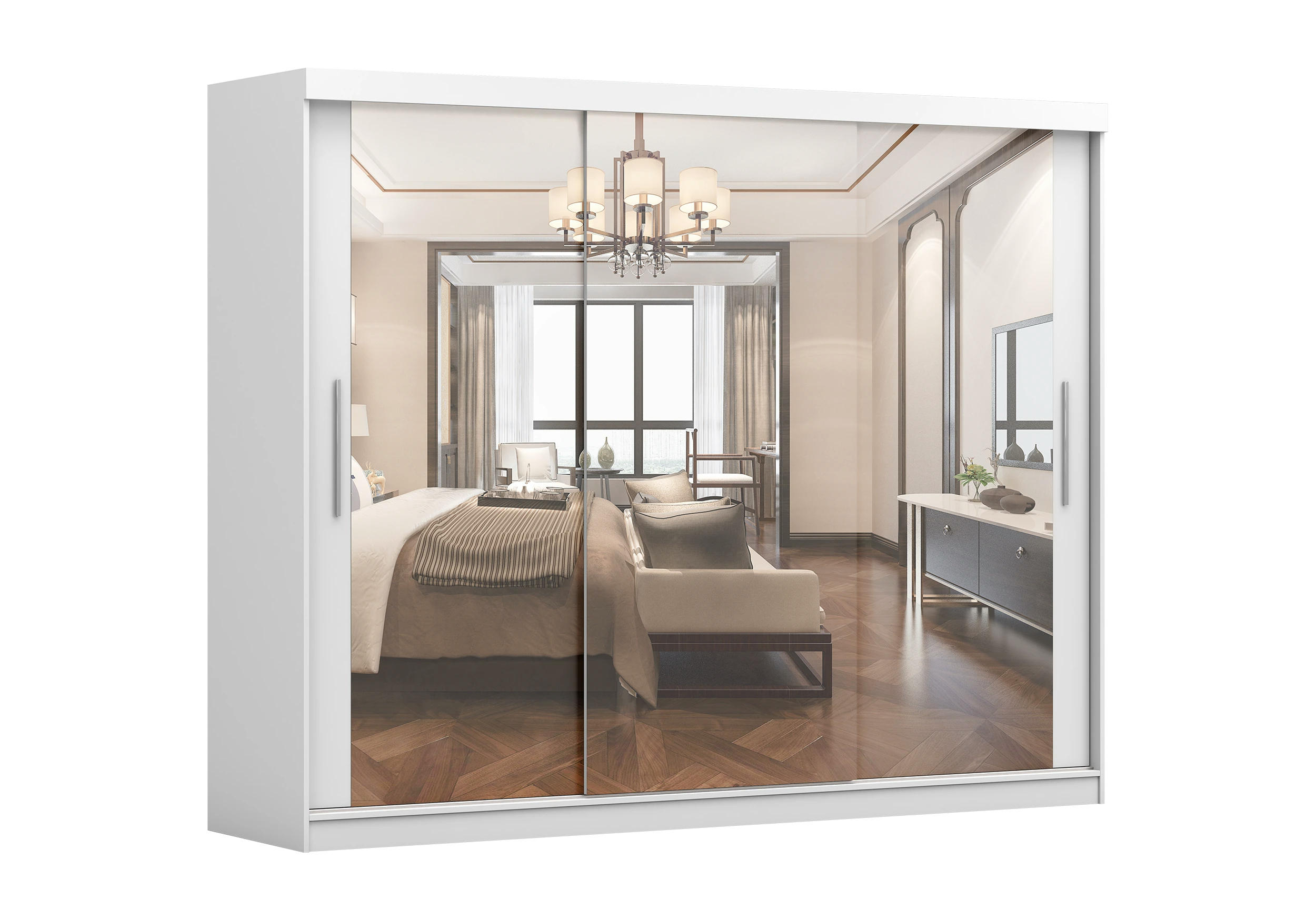 SCHIEBETÜRENSCHRANK - Milko 250 Weiß - Weiß, Holzwerkstoff/Metall (250/215/64cm) - Möblo