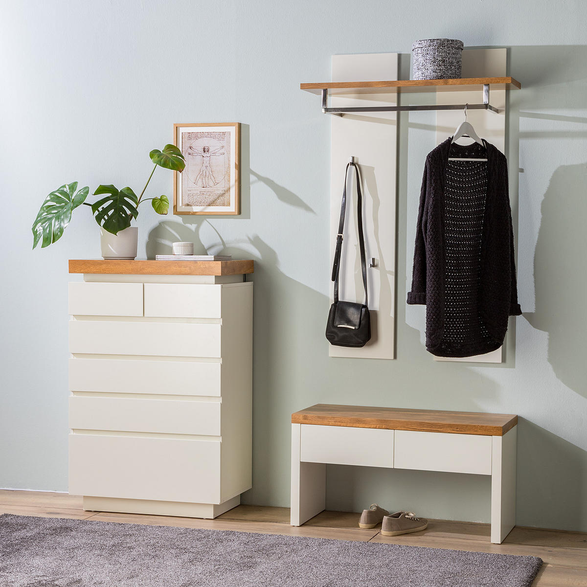 KOMMODE - Inkl. Beleuchtung - Eichefarben/Weiß, Holzwerkstoff (73/113/40cm) - home24