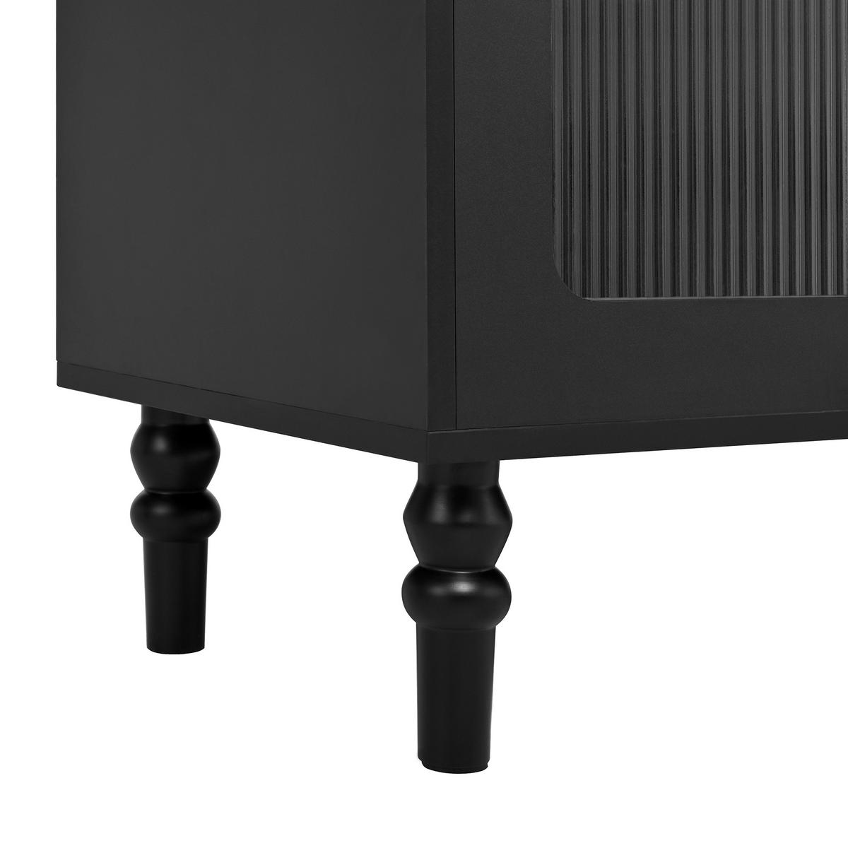 BUFFET 120x40x138.5 cm Schwarz mit Fluted Glas & Ladestation - Schwarz, Holzwerkstoff (40/138.5/120cm) - Modfu