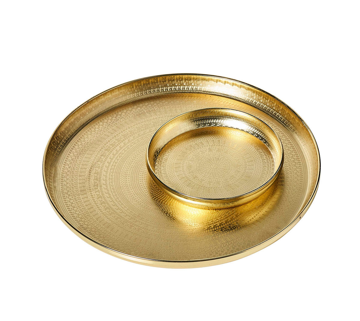 SERVIERTABLETT 2er-Set Gold Schlüsselablage Getränkeablage Kerzenteller - Weiß, Metall (30/2/30cm) - Northpoint