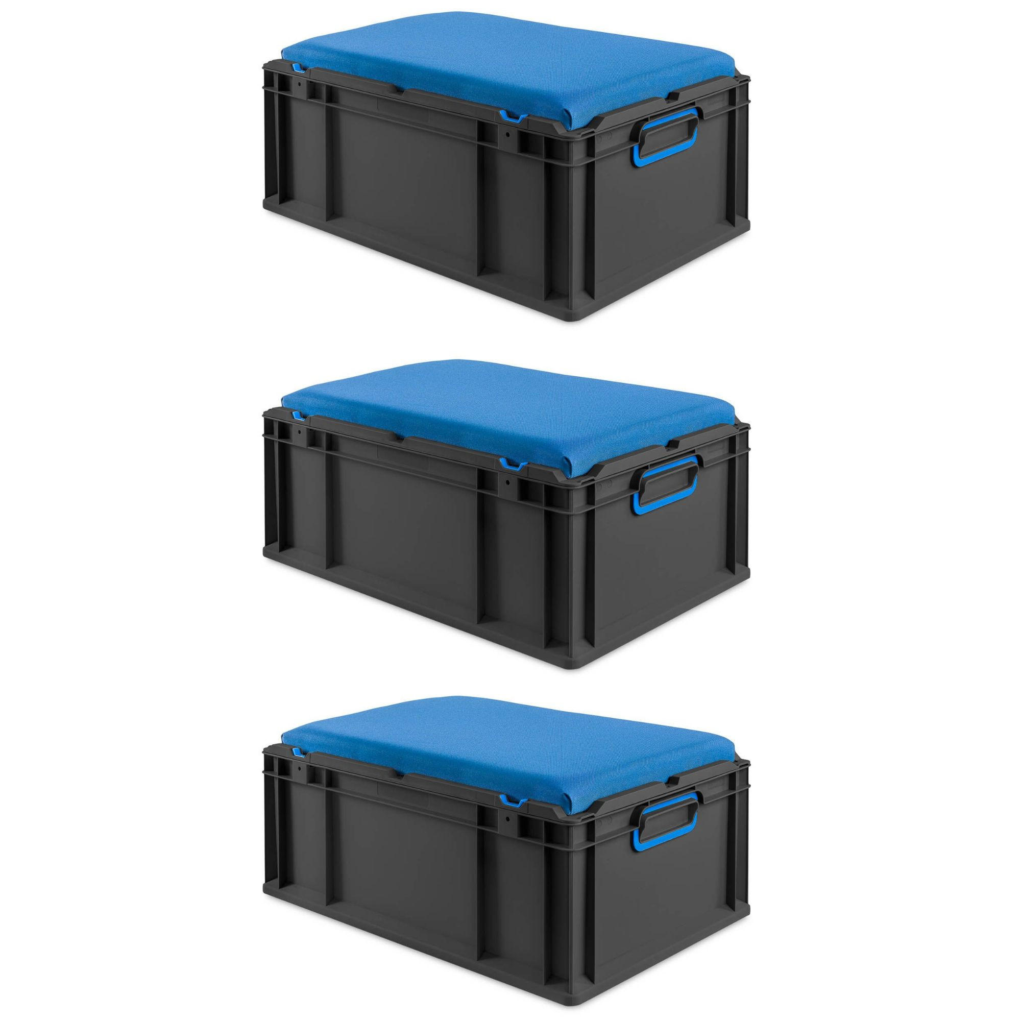 EUROBOX 3x NextGen Seat Blau, HxBxT 26,5x40x60cm, 44 Liter, Griffe geschlossen, Schwarz - Schwarz, Kunststoff (40/26.5/60cm) - PROREGAL