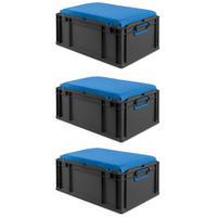 EUROBOX 3x NextGen Seat Blau, HxBxT 26,5x40x60cm, 44 Liter, Griffe geschlossen, Schwarz - Schwarz, Kunststoff (40/26.5/60cm) - PROREGAL