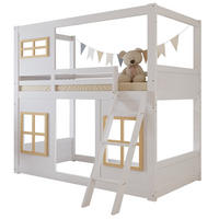 ETAGENBETT aus Kiefernholz, MDF und Sperrholz 90x200 cm Weiß/Natur mit Leiter und Rundum-Schutzgitter - Weiß, Holzwerkstoff (90/200cm) - IVMEU