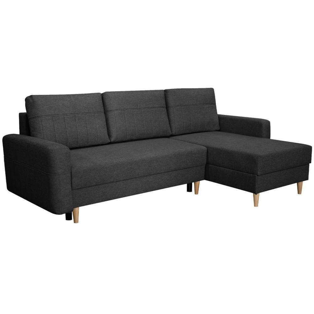 ECKSCHLAFSOFA Vega mit Universelle Ottomane Schwarz - Schwarz, Textil (225/150cm) - Beautysofa