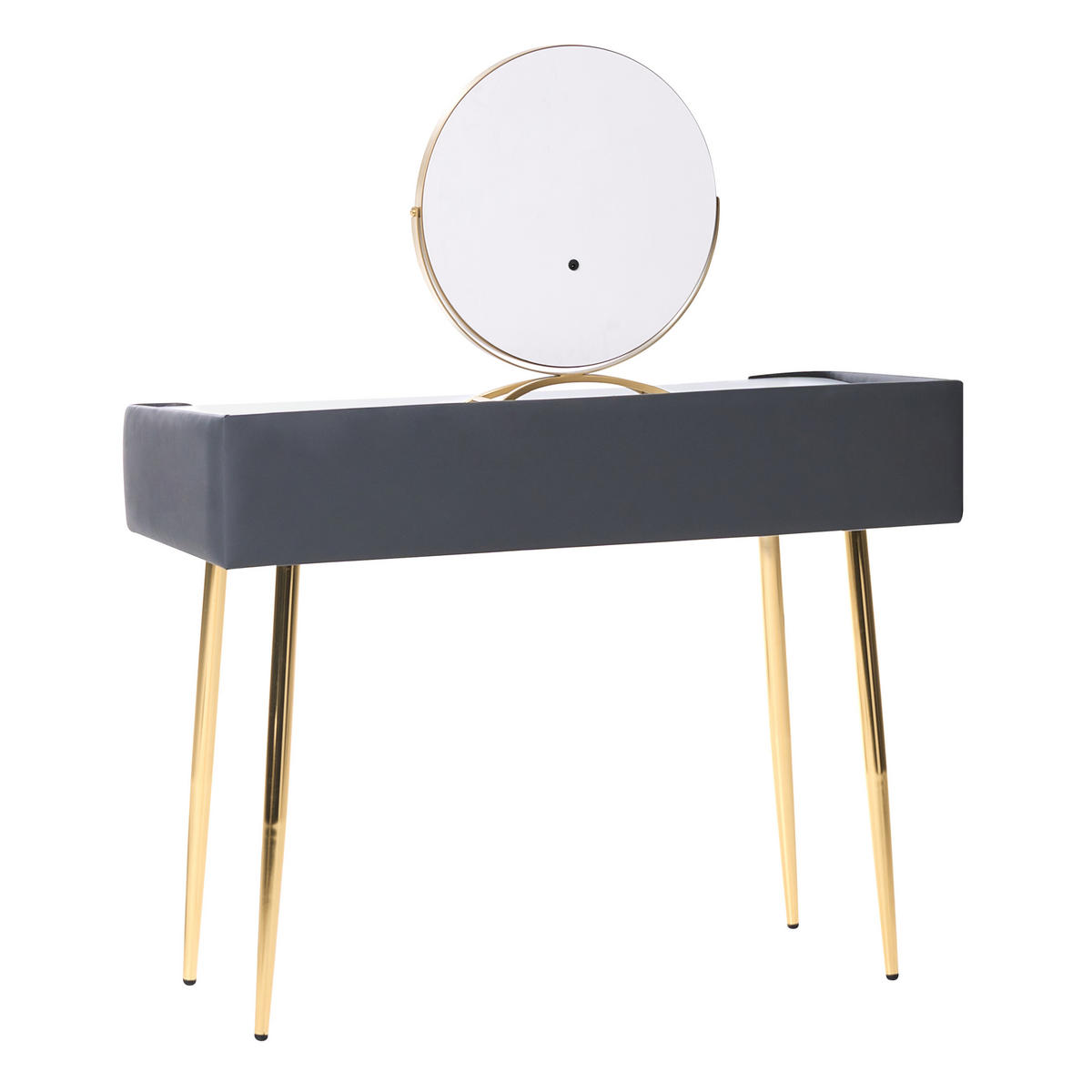 SCHMINKTISCH mit rundem LED-Spiegel Hocker 2 Schubladen grau/gold Surin - Goldfarben/Weiß, Holzwerkstoff (100/133/41cm) - Beliani