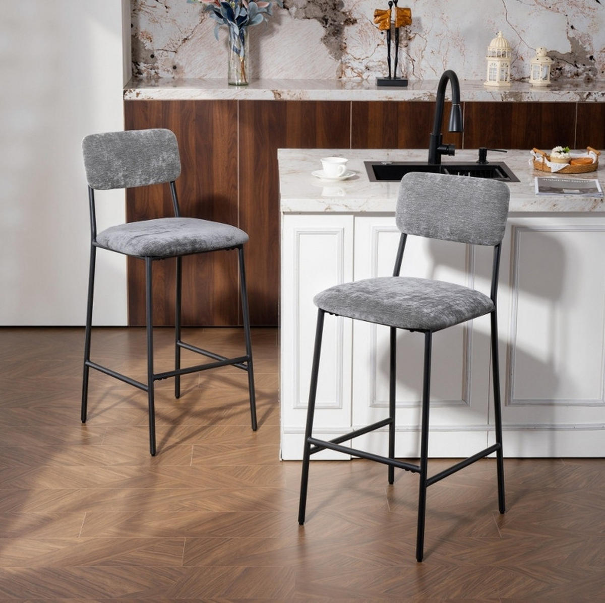 BARSTUHL 2er-Set mit Rückenlehne 45,5 x 48 x 101 cm Grau - Grau, Metall (45.5/101/48cm) - Meubliv