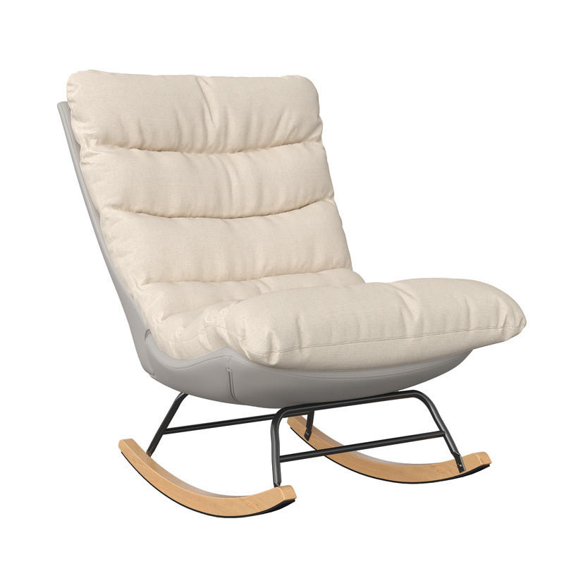 SCHAUKELSTUHL, Metallgestell, geräuschlose Holzbeine, abnehmbare Kissen, Leinen+technisches Tuch, Beige - Beige, Textil (72/93/83cm) - WoodenAura