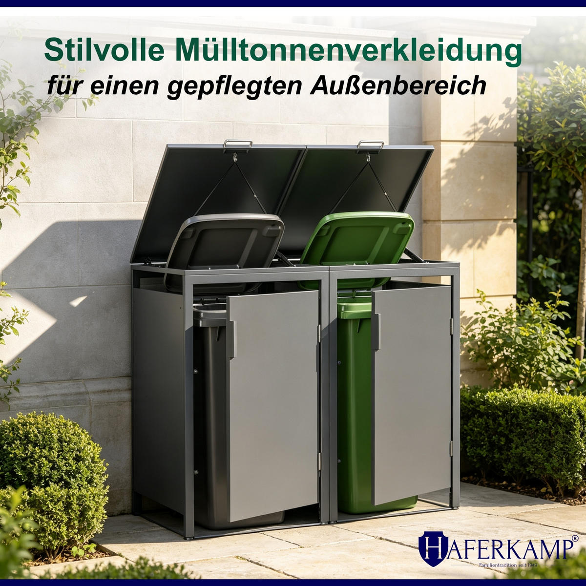 MÜLLTONNENBOX MODUS 2er HxBxT 118,5x136x80cm für 2 x 240 Liter Mülltonnen Verzinkter Stahl - Grau, Metall (136/118.5/80cm)