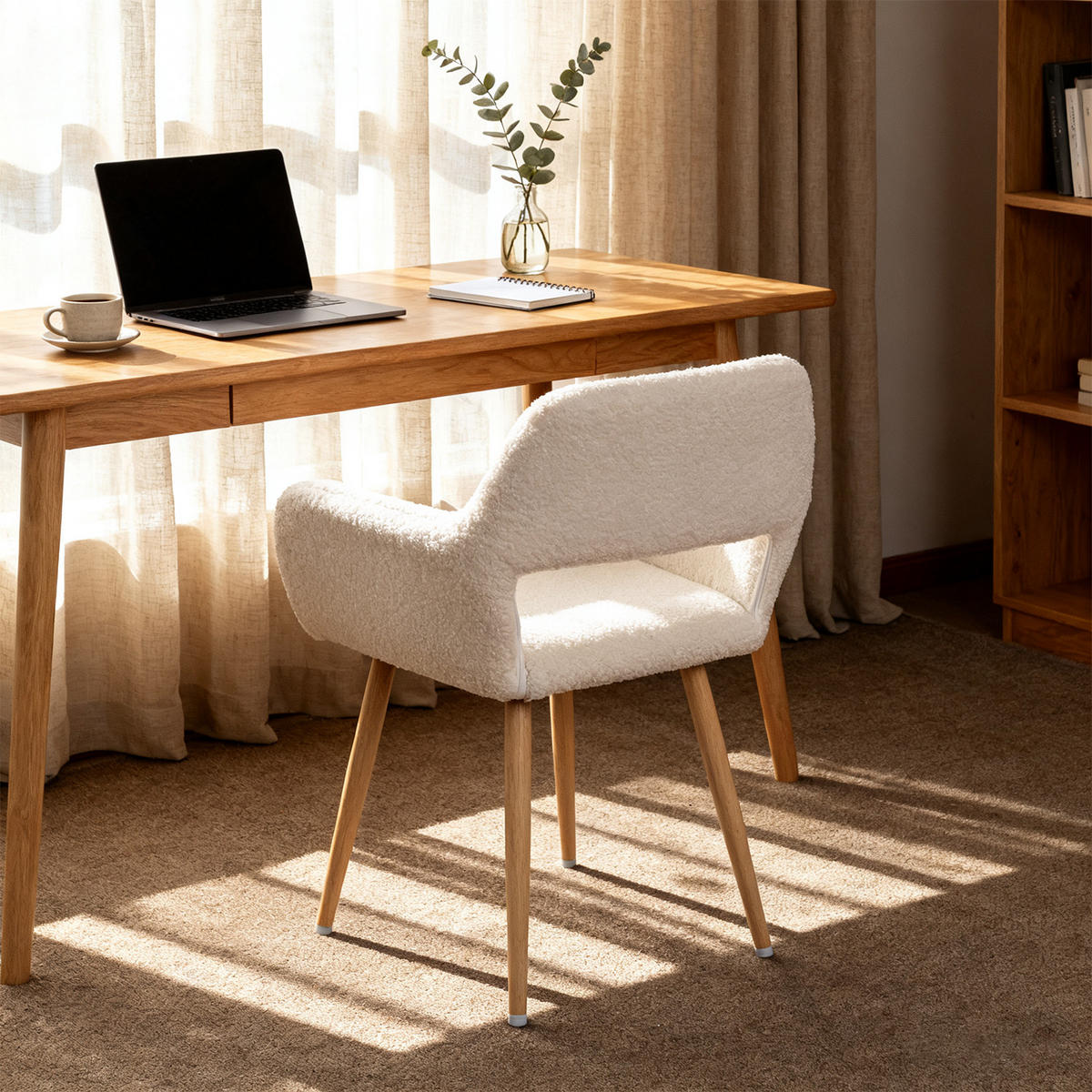 BÜROSTÜHLE 2er-Set, skandinavisches Design, gepolsterte Sitzfläche aus Wollstoff, Holzbeine, Beige - Beige, Textil/Metall (56/78/52cm) - Meubles Cosy