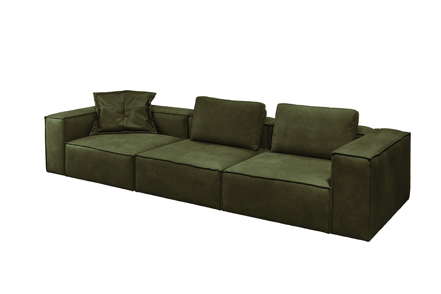 SOFA CARMO Grün Leder - Schwarz/Olivgrün, Leder/Kunststoff (366/68/118cm) - KAWOLA