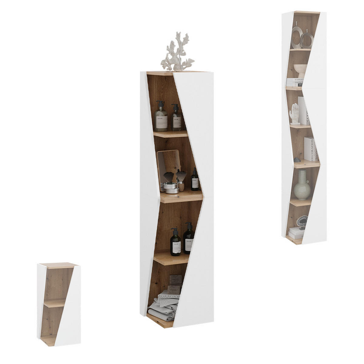 BADSCHRANK Benno Weiß/Artisan 31.6 x 70.5 cm mit 3 Ablagen - Weiß, Holzwerkstoff (31.6/70.5/31.6cm) - Vicco